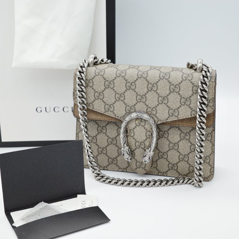 GUCCI 咖PVC 卡其邊酒神鏈包-0