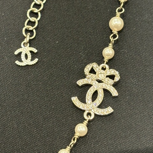 CHANEL 水鑽蝴蝶結雙C珍珠頸鏈  全新現貨-9