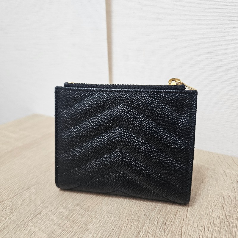 [ 甜價出❣️] YSL黑荔枝皮金釦對釦短夾-1