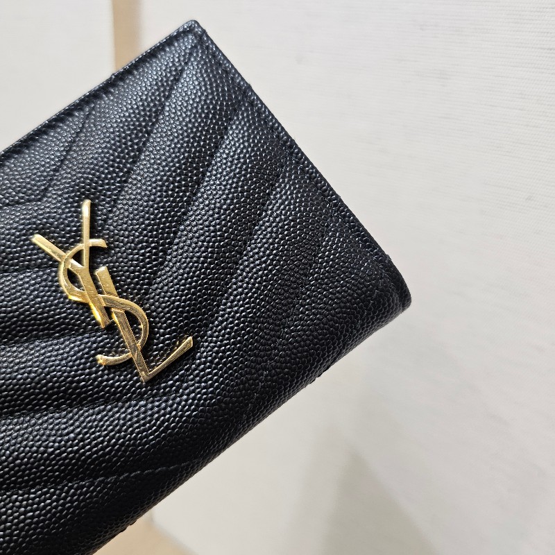 [ 甜價出❣️] YSL黑荔枝皮金釦對釦短夾-2