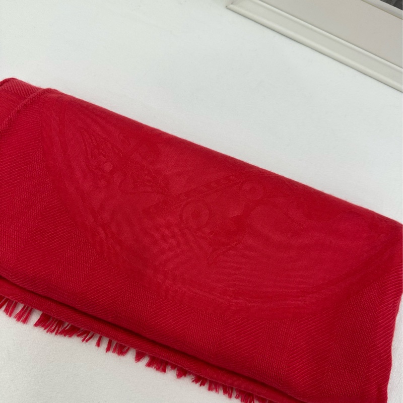 HERMES愛馬仕紅色印花圖案女士圍巾披肩 尺寸：75*210cm 材質：85%山羊絨 15%桑蠶絲-2