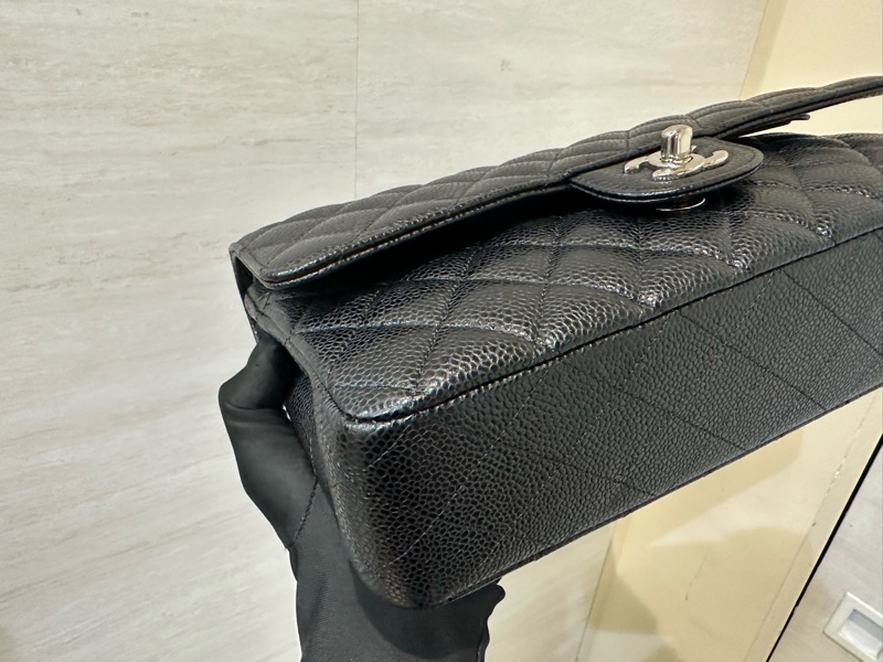 Chanel 黑荔枝皮菱格COCO25銀釦肩斜背包A01112-5