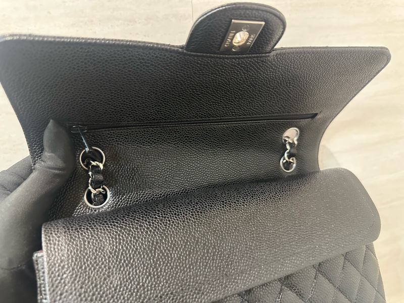 Chanel 黑荔枝皮菱格COCO25銀釦肩斜背包A01112-8