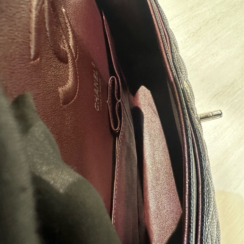 Chanel 黑荔枝皮菱格COCO25銀釦肩斜背包A01112-10