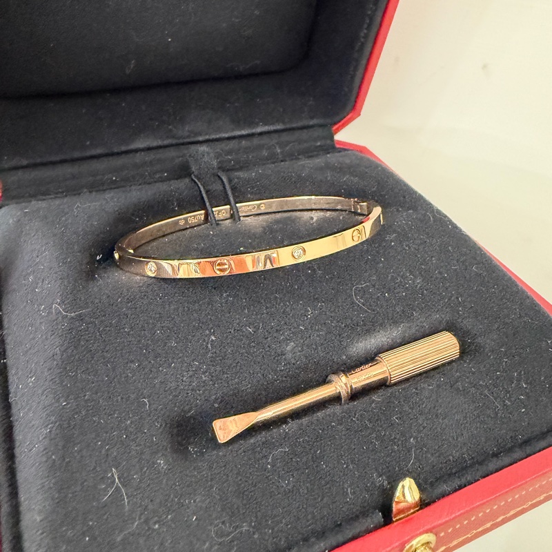 Cartier 18K玫瑰金6點鑽LOVE小型款手環B60476-1