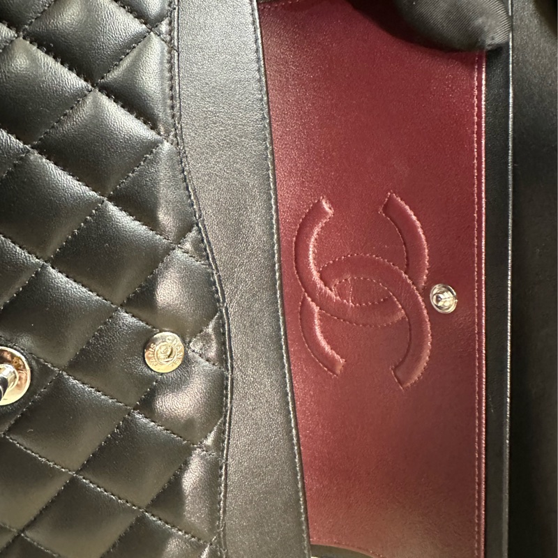 Chanel 黑羊皮菱格雙蓋銀鍊CoCo25包A01112-8