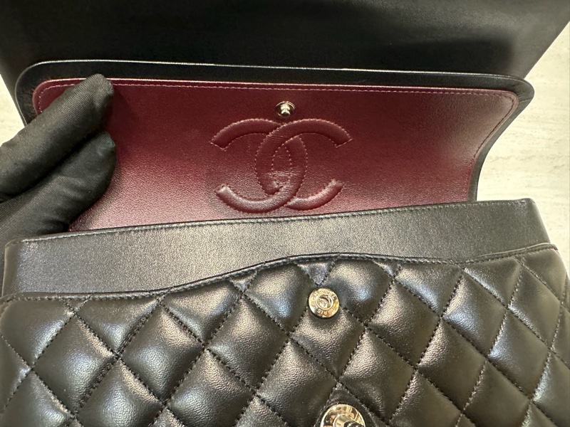 Chanel 黑羊皮菱格雙蓋銀鍊CoCo25包A01112-9