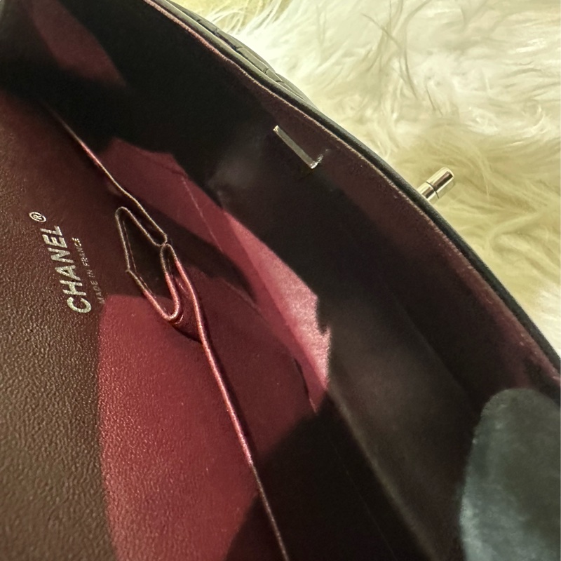 Chanel 黑羊皮菱格雙蓋銀鍊CoCo25包A01112-10