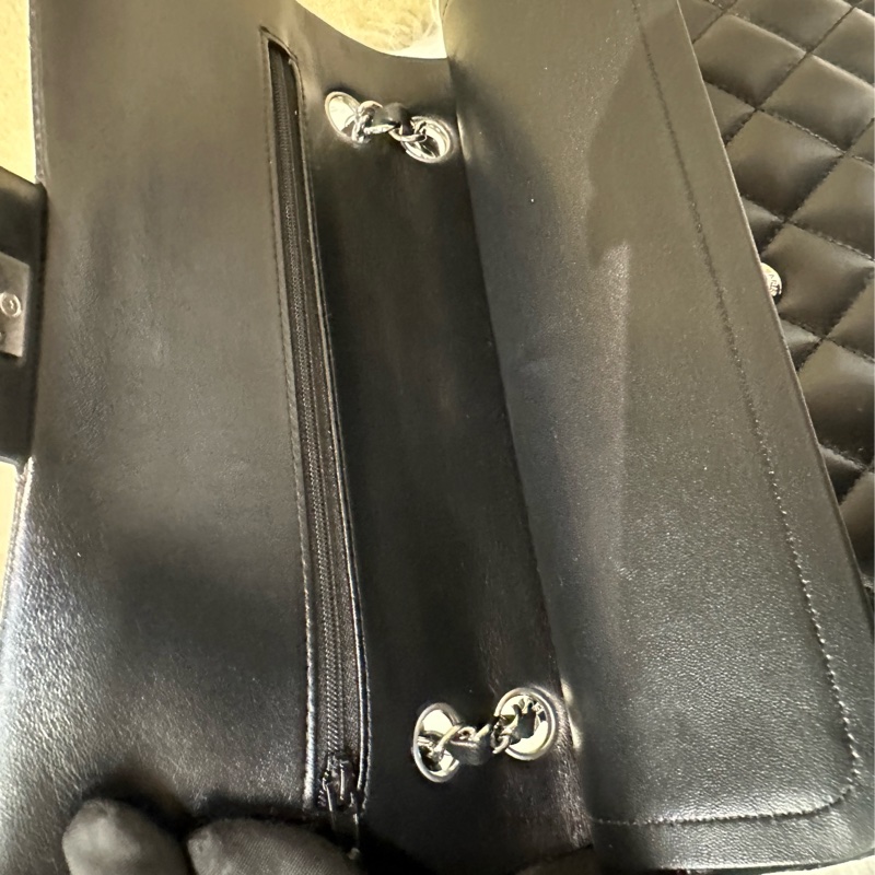 Chanel 黑羊皮菱格雙蓋銀鍊CoCo25包A01112-11