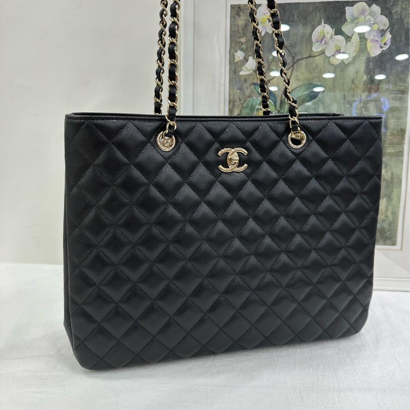 Chanel香奈兒 22B 黑銀荔枝皮托特包 tote 新款gst 很實用的一款托特包 晶片-5