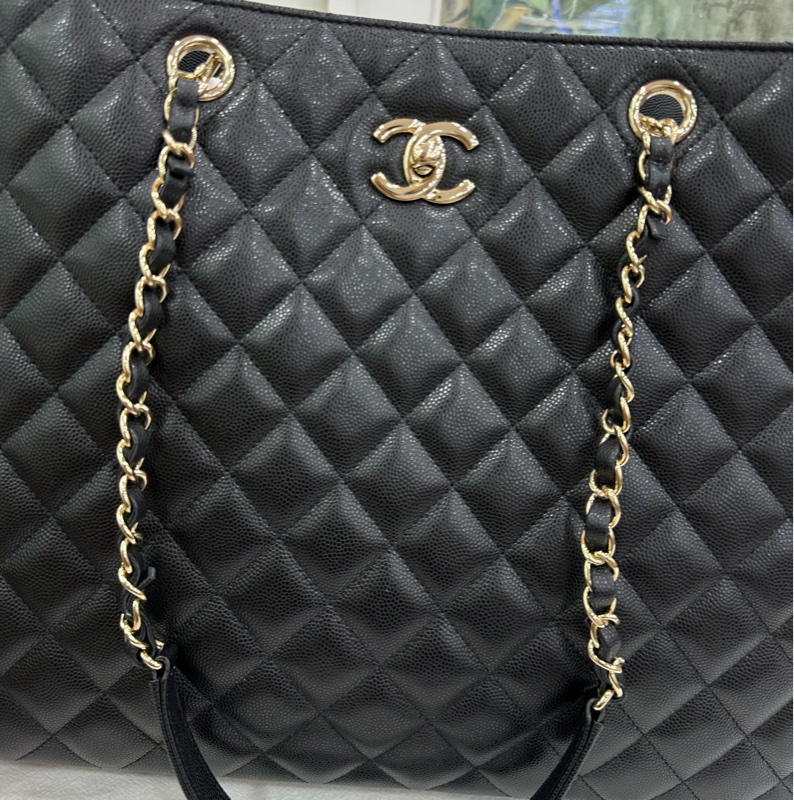 Chanel香奈兒 22B 黑銀荔枝皮托特包 tote 新款gst 很實用的一款托特包 晶片-8