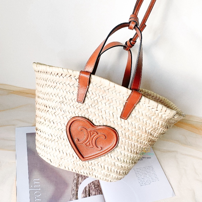 Celine 賽琳 棕色 草編 兩用 菜籃子 草編包 托特包 兩用包 度假包-0