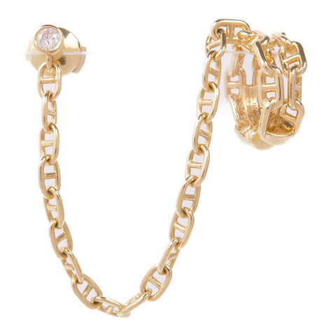 HERMES 18K黃金Chaine d'ancre Calypso right single ear climber earring鑽石耳環