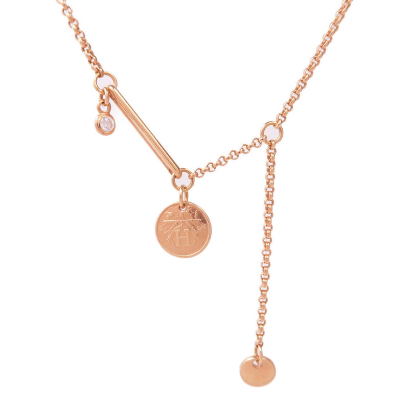 HERMES 18K玫瑰金EX Libris Pendant鑽石項鍊-6