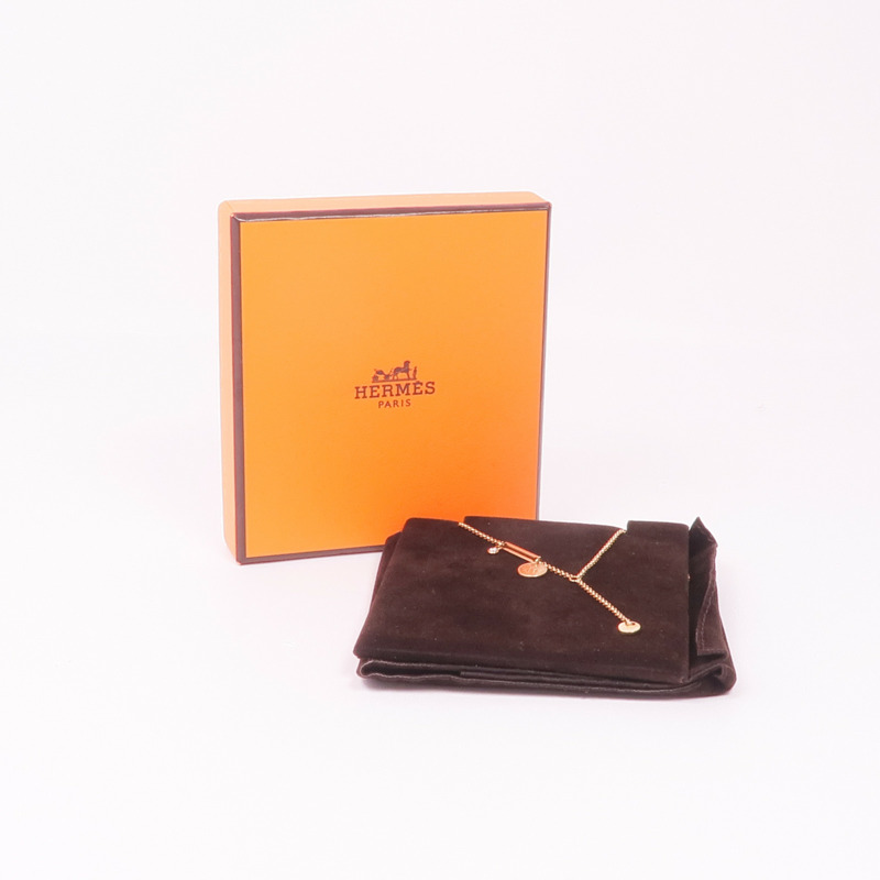 HERMES 18K玫瑰金EX Libris Pendant鑽石項鍊-7