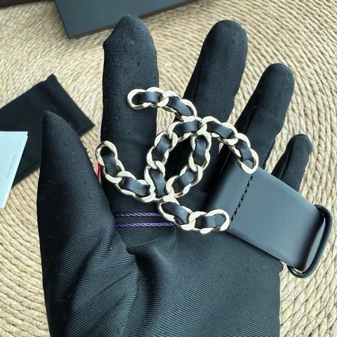 chanel 雙C黑金皮穿鏈小牛皮腰帶 尺寸：85碼 附件：盒子 塵袋 小冊子