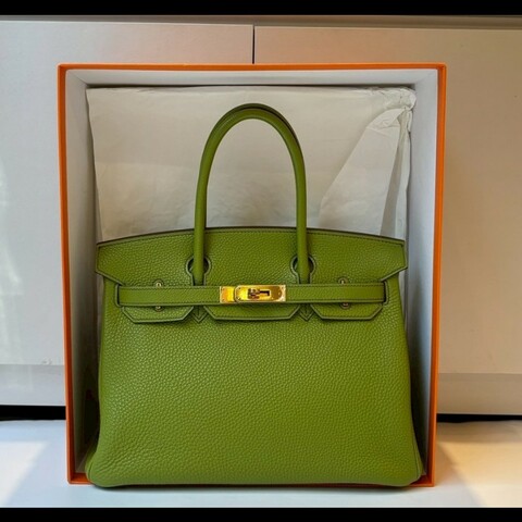 Hermes 綠皮金釦柏金包 30