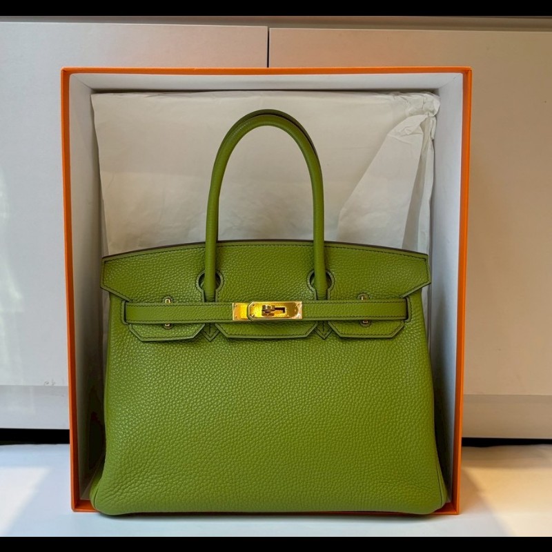 Hermes 綠皮金釦柏金包 30-0