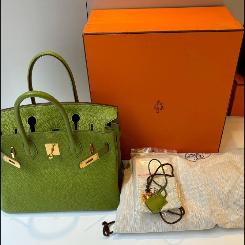 Hermes 綠皮金釦柏金包 30-2