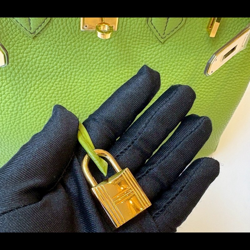 Hermes 綠皮金釦柏金包 30-6