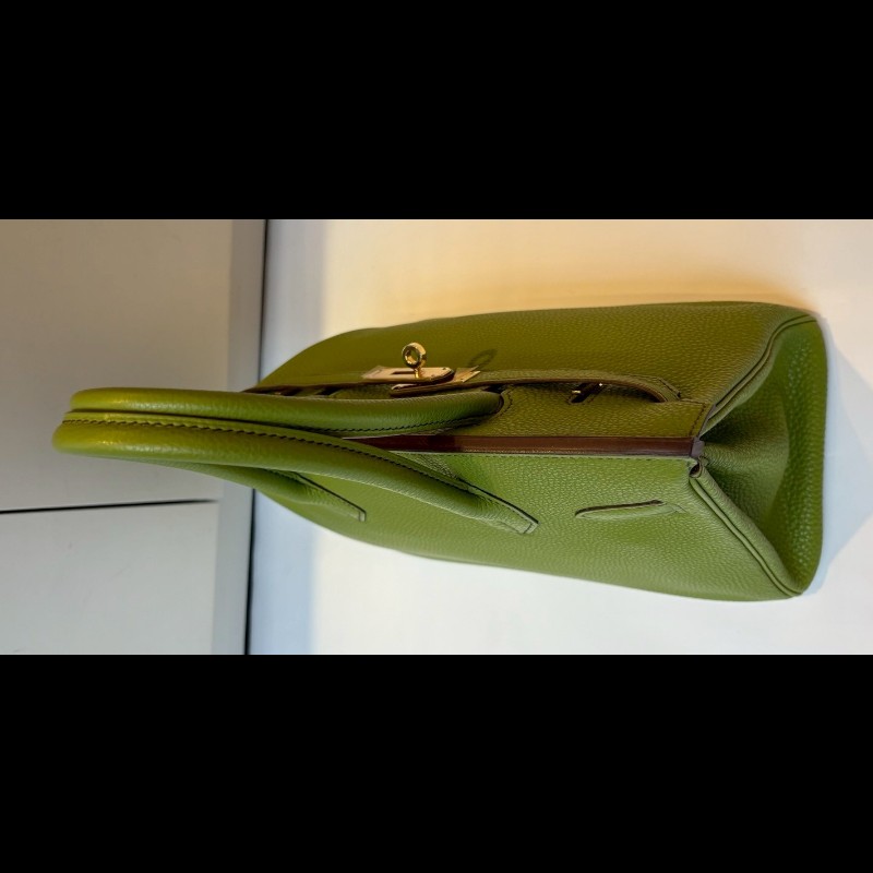 Hermes 綠皮金釦柏金包 30-9