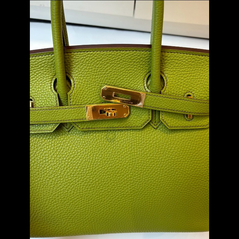 Hermes 綠皮金釦柏金包 30-12