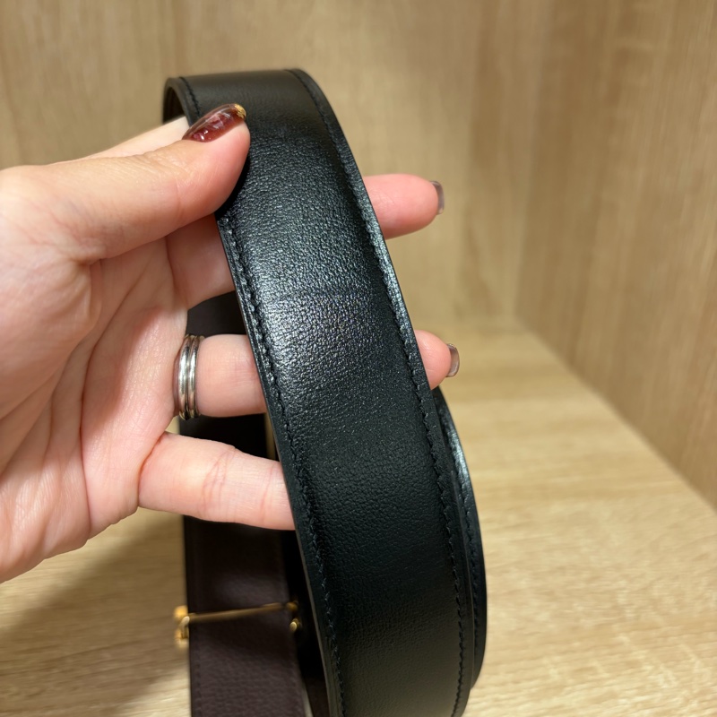 Hermes 黑拼巧克力色H au Carre雙面皮帶 H066050-1