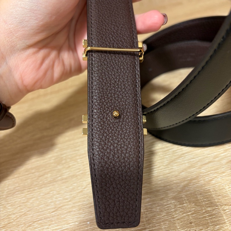 Hermes 黑拼巧克力色H au Carre雙面皮帶 H066050-3
