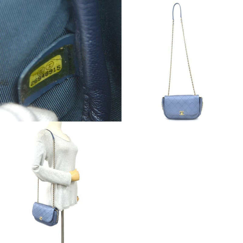 香奈兒女士單肩背包，皮革材質，金屬藍金配色，90206克-4