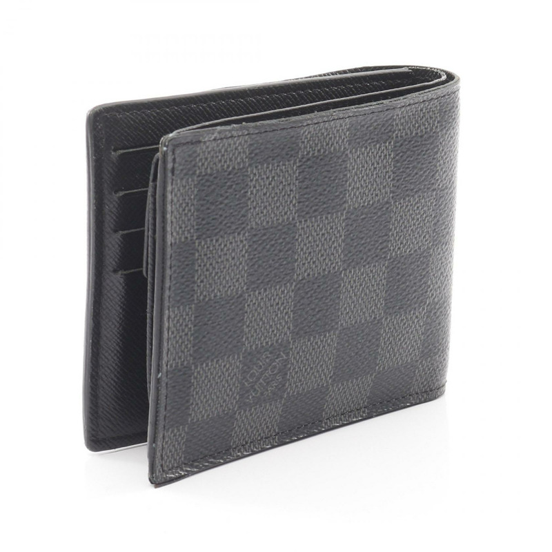 路易威登 Portefeuille Marco NM Damier Graphite 雙折皮夾 N63336 皮革 PVC 黑色 二手 男士-1