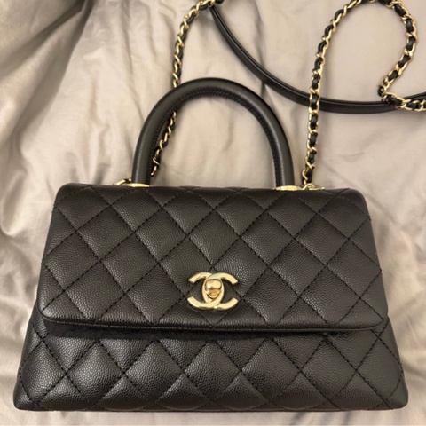 Chanel Coco handle 黑淡金 手提肩背包 經典款