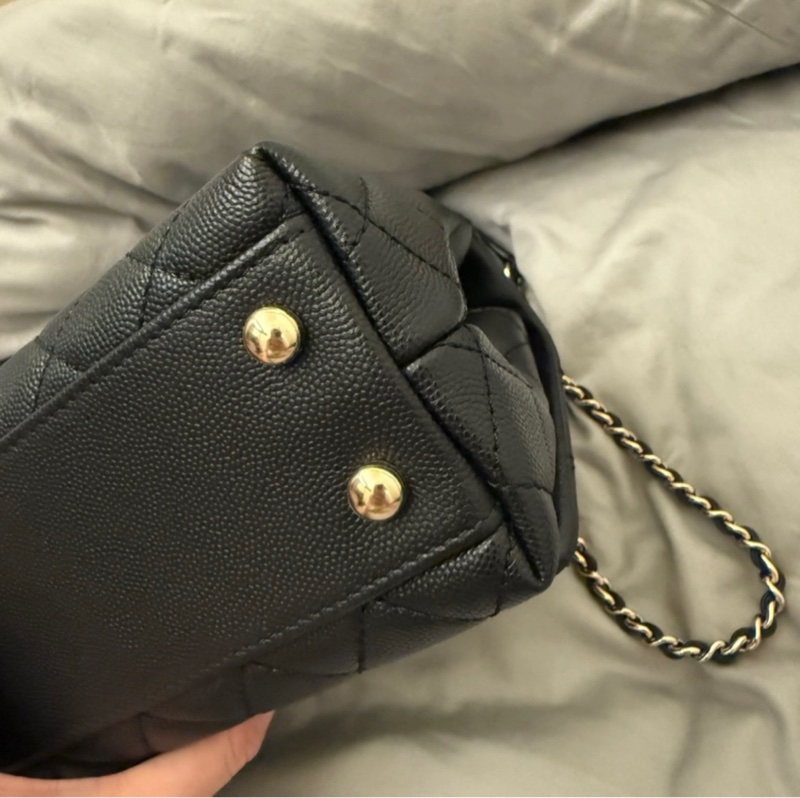 Chanel Coco handle 黑淡金 手提肩背包 經典款 尺寸：小號-4