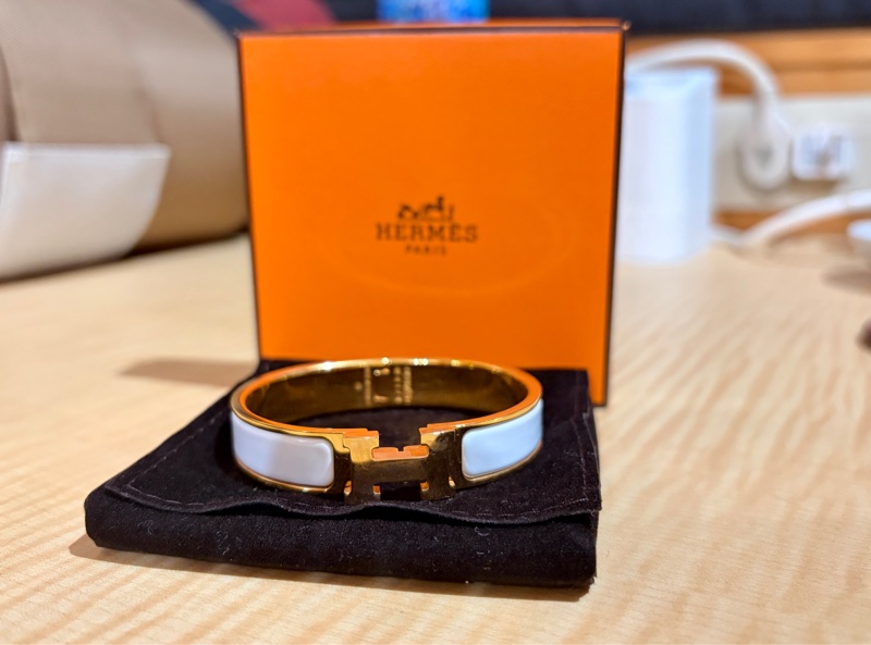 Hermes Bracelet Clic H 琺瑯手環 PM 白金色-0