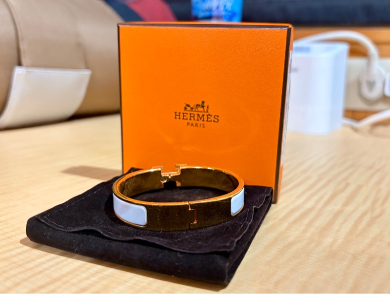 Hermes Bracelet Clic H 琺瑯手環 PM 白金色-1