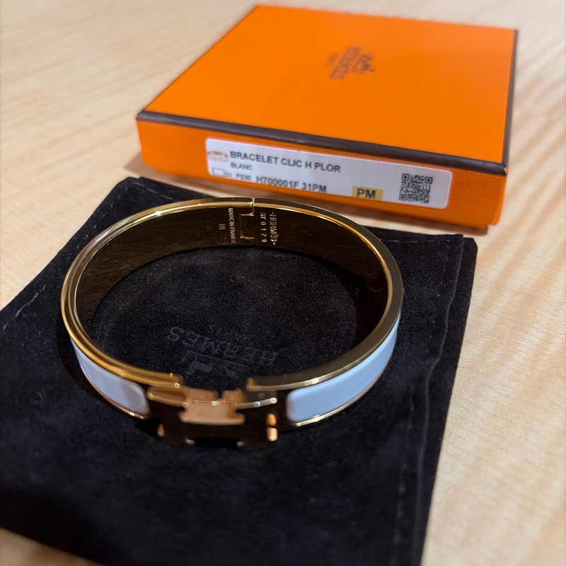 Hermes Bracelet Clic H 琺瑯手環 PM 白金色-3