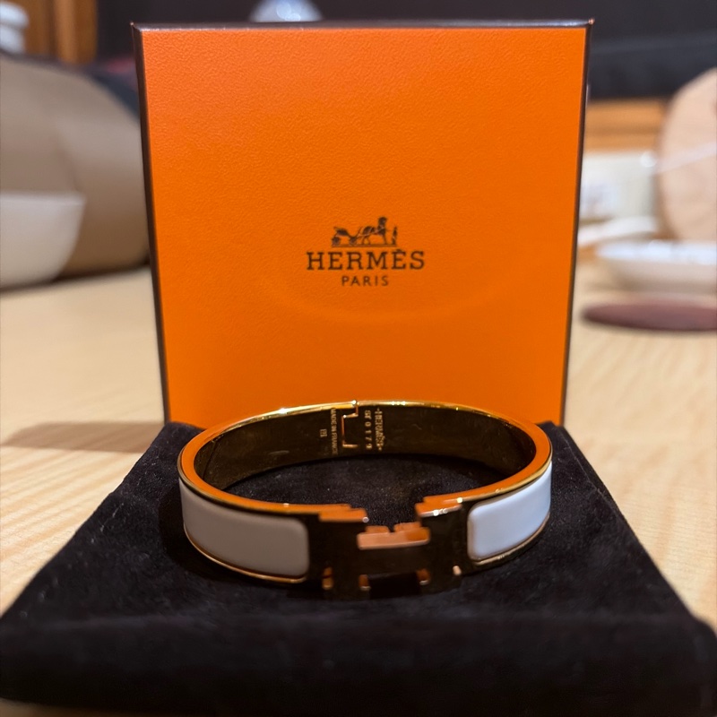 Hermes Bracelet Clic H 琺瑯手環 PM 白金色-4