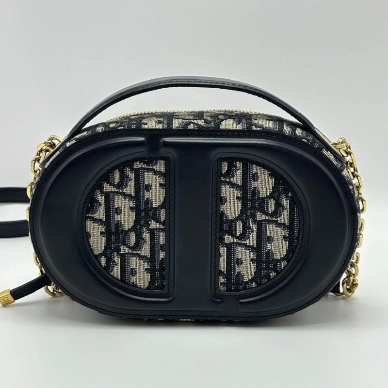 DIOR 藍色老花豬鼻子手提肩背斜背包18*11*6 98新配件塵袋-0