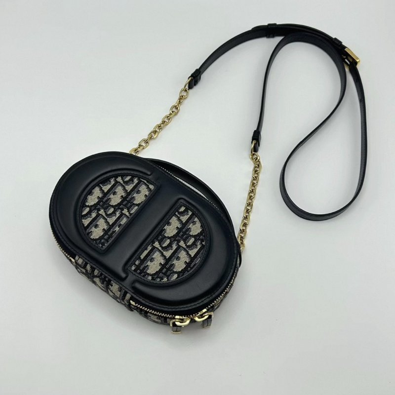 DIOR 藍色老花豬鼻子手提肩背斜背包18*11*6 98新配件塵袋-1