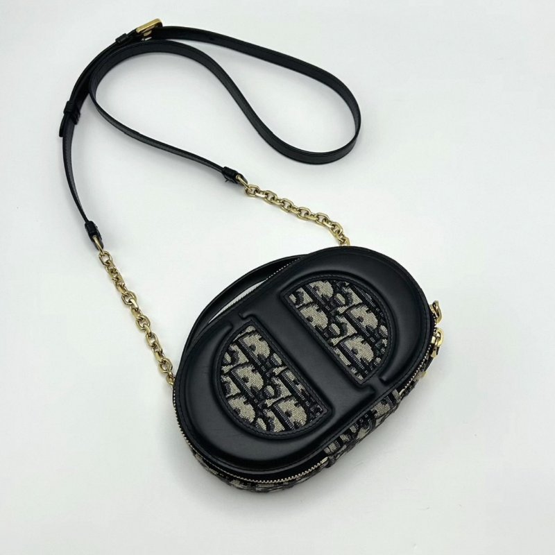 DIOR 藍色老花豬鼻子手提肩背斜背包18*11*6 98新配件塵袋-2