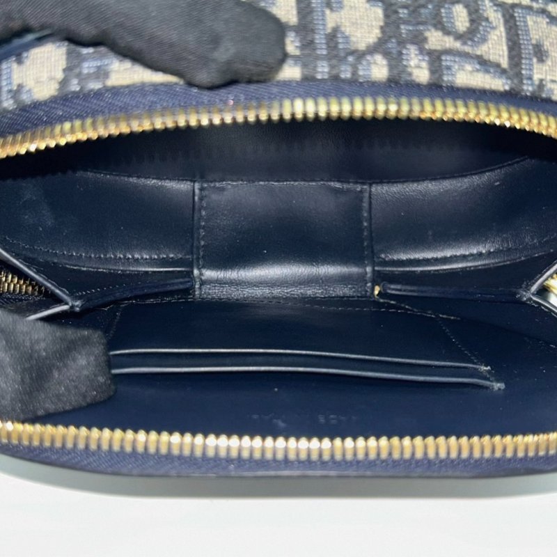 DIOR 藍色老花豬鼻子手提肩背斜背包18*11*6 98新配件塵袋-4