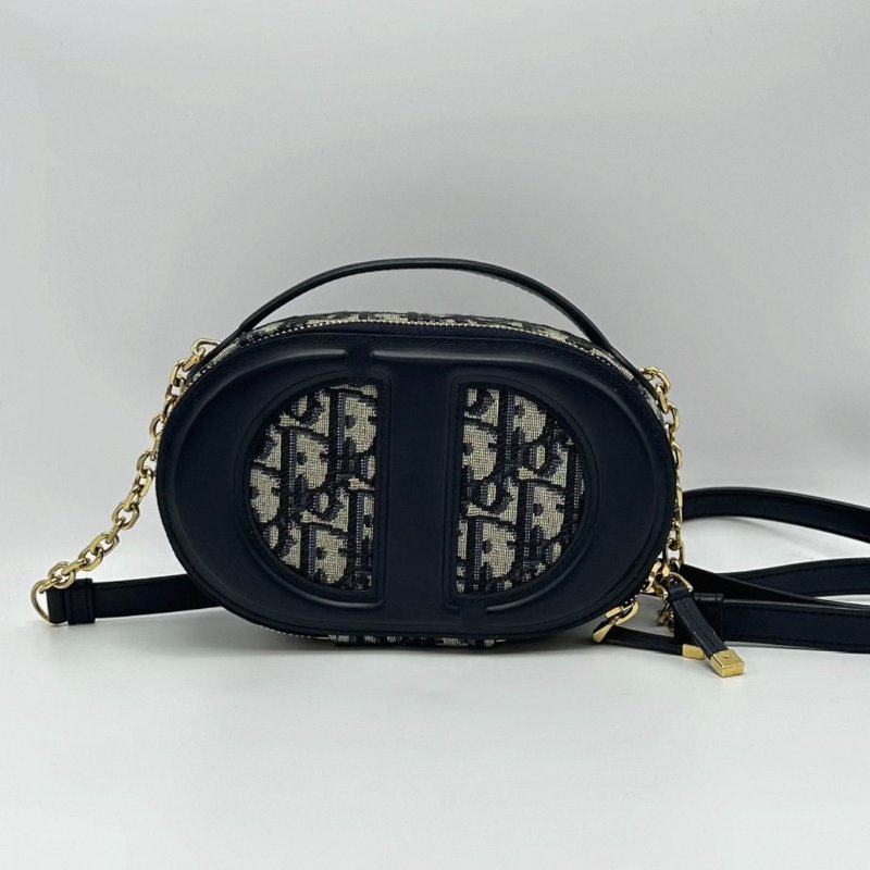 DIOR 藍色老花豬鼻子手提肩背斜背包18*11*6 98新配件塵袋-5