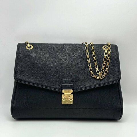 LV 黑金全皮壓紋肩背鏈條包31.5*22*10 98新配件塵袋