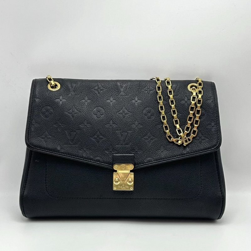 LV 黑金全皮壓紋肩背鏈條包31.5*22*10 98新配件塵袋-0