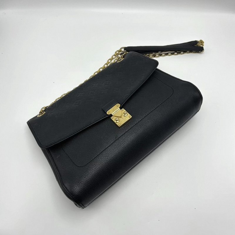 LV 黑金全皮壓紋肩背鏈條包31.5*22*10 98新配件塵袋-1