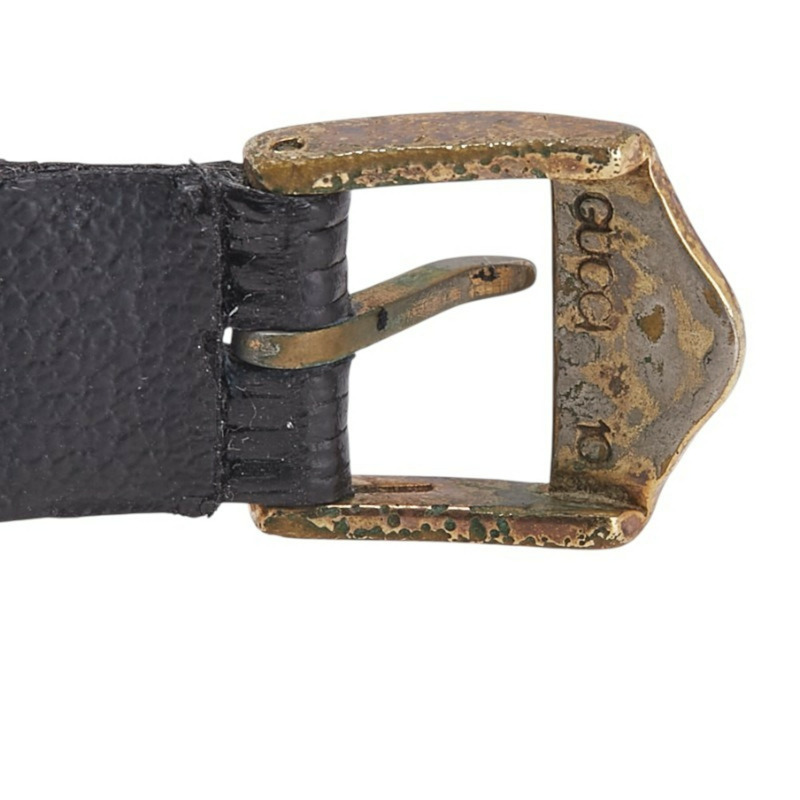 Gucci 女士石英腕錶，金色錶盤，不鏽鋼錶殼和皮革錶帶（非原廠）-6