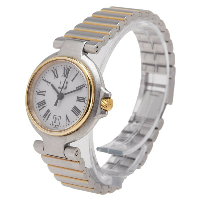 登喜路女士石英錶，白色錶盤，不鏽鋼鍍層-1