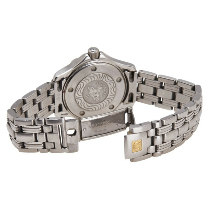 歐米茄海馬系列璣鏤紋石英腕錶，海軍藍錶盤，不鏽鋼錶殼，女款-2