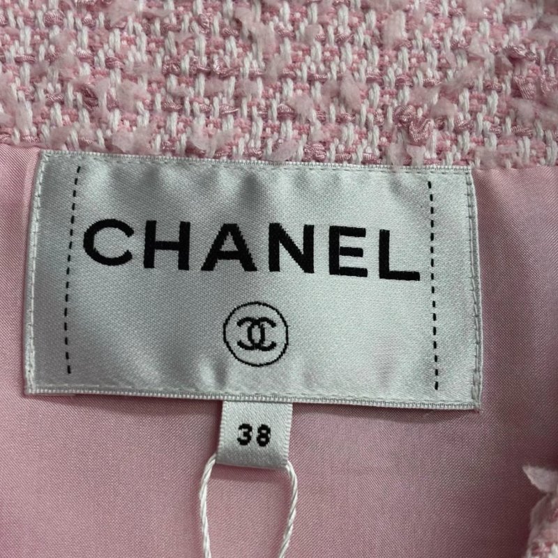 CHANEL 粉色粗花毛呢長款外套 38碼 99新配件塵袋-1