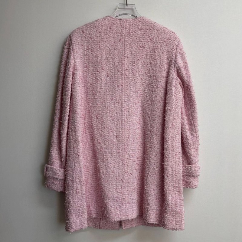 CHANEL 粉色粗花毛呢長款外套 38碼 99新配件塵袋-4