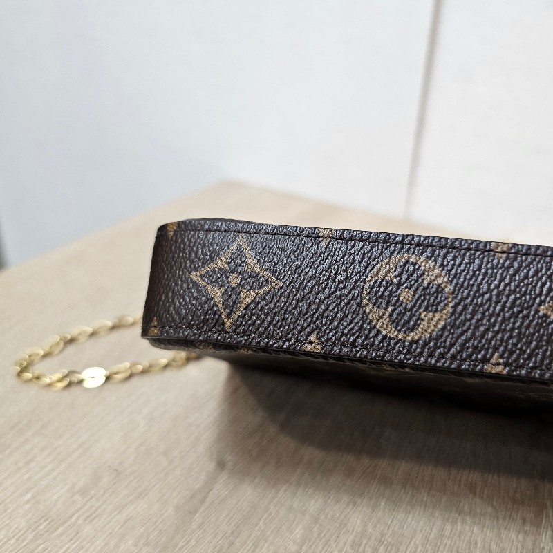 [ 超甜出品況優❣️把握] LV老花金釦 Pochette三合一斜背鏈包-8